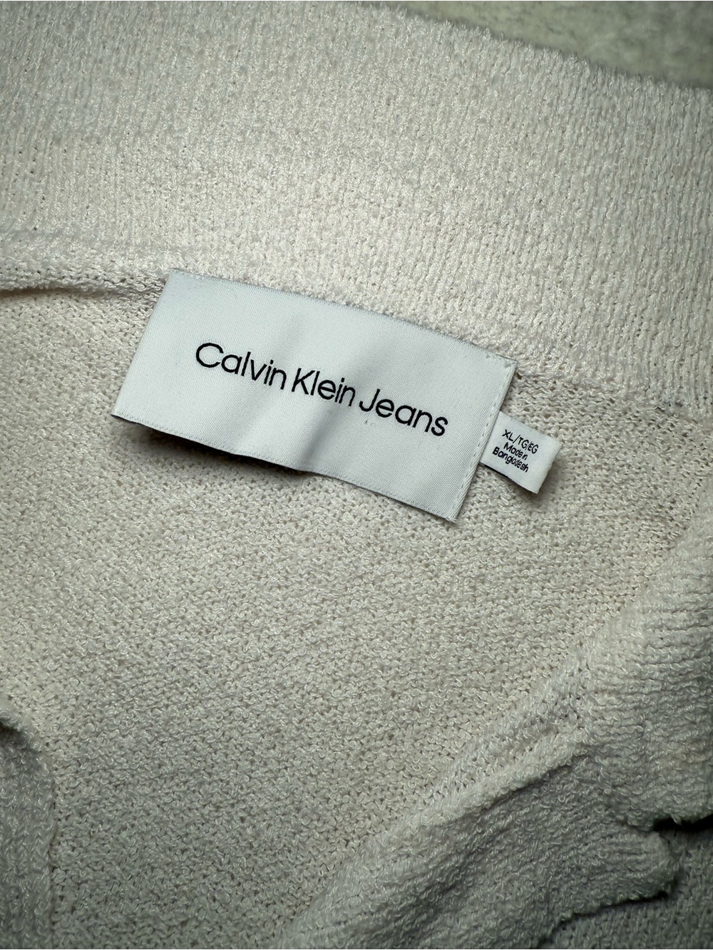 Calvin Klein Jeans Cream Textured Knit Polo Sweater | SIZE US XL - Picture 3 of 8